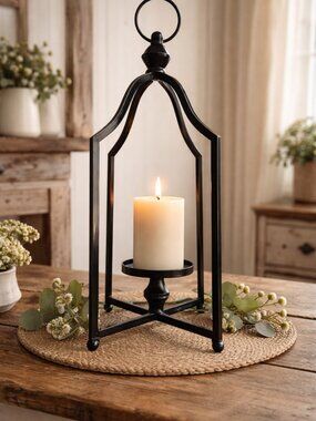 NWT Minimalist Black Metal Open Frame Candle Lantern Decor